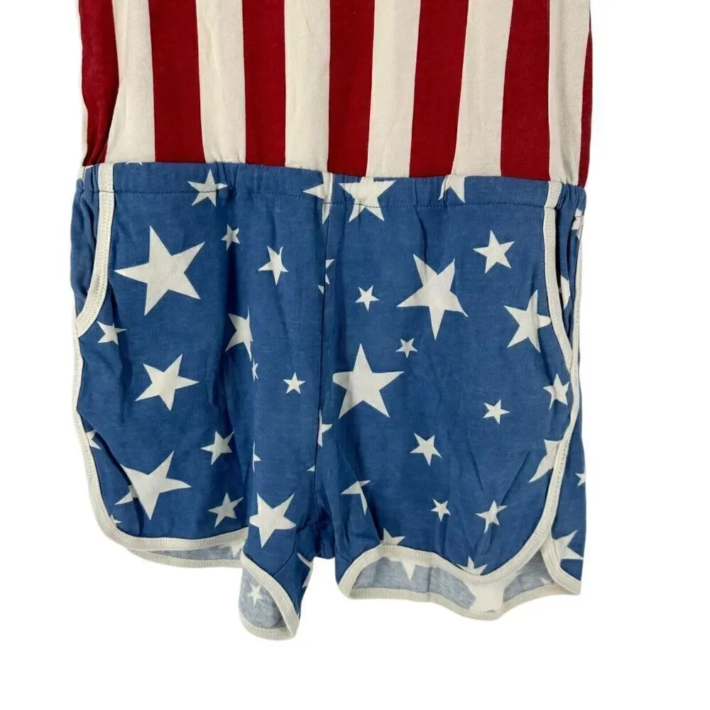 Junk Food American Flag Romper Size S 4th Of July Patriotic Sleeveless Pockets